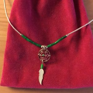 Dream Catcher Green Seed Bead Necklace